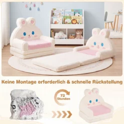 2 in 1 Kindersofa Ausklappbar Kindersessel Umwandelbar Schlafsofa in Hasenform Rosa