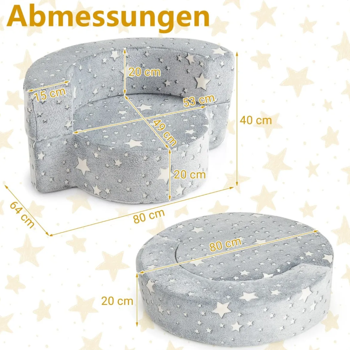 2 in 1 Kindersofa im Dunkeln Leuchtend mit Abnehmbarem Bezug Spielsofa Kindercouch