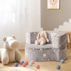 2 in 1 Kindersofa im Dunkeln Leuchtend mit Abnehmbarem Bezug Spielsofa Kindercouch
