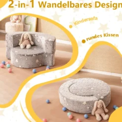 2 in 1 Kindersofa im Dunkeln Leuchtend mit Abnehmbarem Bezug Spielsofa Kindercouch