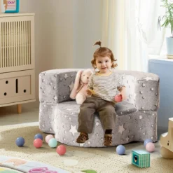 2 in 1 Kindersofa im Dunkeln Leuchtend mit Abnehmbarem Bezug Spielsofa Kindercouch