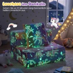 3 in 1 Kindersofa im Dunkeln Leuchtend mit Kissen & Abnehmbarem Bezug Gepolsterter Kindersessel Bunt