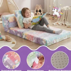 3 in 1 Kindersofa im Dunkeln Leuchtend mit Kissen & Abnehmbarem Bezug Gepolsterter Kindersessel Bunt