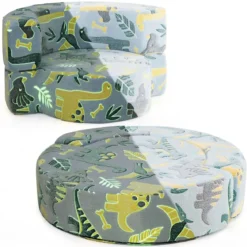2 in 1 Kindersofa rund Spielsofa im Dunkeln Leuchtend Kindercouch gepolstert mit abnehmbarem Bezug Grau/Blau