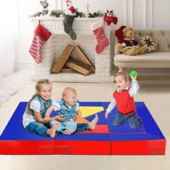 4 in 1 Kinder Sofa & Sitzgruppe & Bett & Puzzle Matraze 6 tlg. Schaumstoffbausteine Soft Foam Bunt