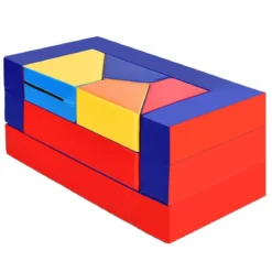 4 in 1 Kinder Sofa & Sitzgruppe & Bett & Puzzle Matraze 6 tlg. Schaumstoffbausteine Soft Foam Bunt
