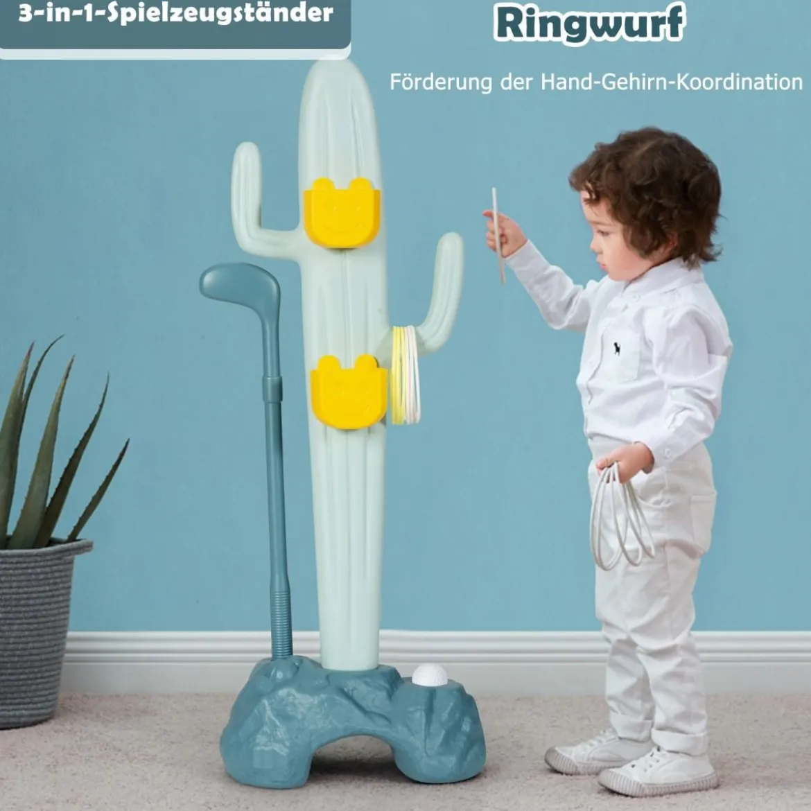 3 in 1 Kinder Spielplatz Kinder Golfset & Ringwurfspiel & Bohnensäckchen 38 x 22 x 103 cm Bunt