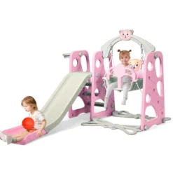 4 in 1 Kinder Spielplatz Kinder Rutsche & Schaukel Gartenschaukel Rosa