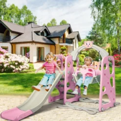 4 in 1 Kinder Spielplatz Kinder Rutsche & Schaukel Gartenschaukel Rosa
