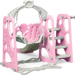 4 in 1 Kinder Spielplatz Kinder Rutsche & Schaukel Gartenschaukel Rosa