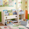 2 in 1 Kinder Spielzeugregal mit Bücherregal 2-stufiges Kinderbuchregal mit 4 Aufbewahrungsboxen Weiß