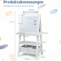 3 in 1 Kinder Staffelei Doppelseitig Whiteboard & Kreidetafel & Zeichenpapier Standtafel Weiß