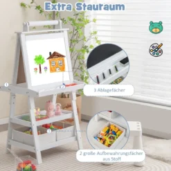 3 in 1 Kinder Staffelei Doppelseitig Whiteboard & Kreidetafel & Zeichenpapier Standtafel Weiß