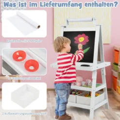 3 in 1 Kinder Staffelei Doppelseitig Whiteboard & Kreidetafel & Zeichenpapier Standtafel Weiß