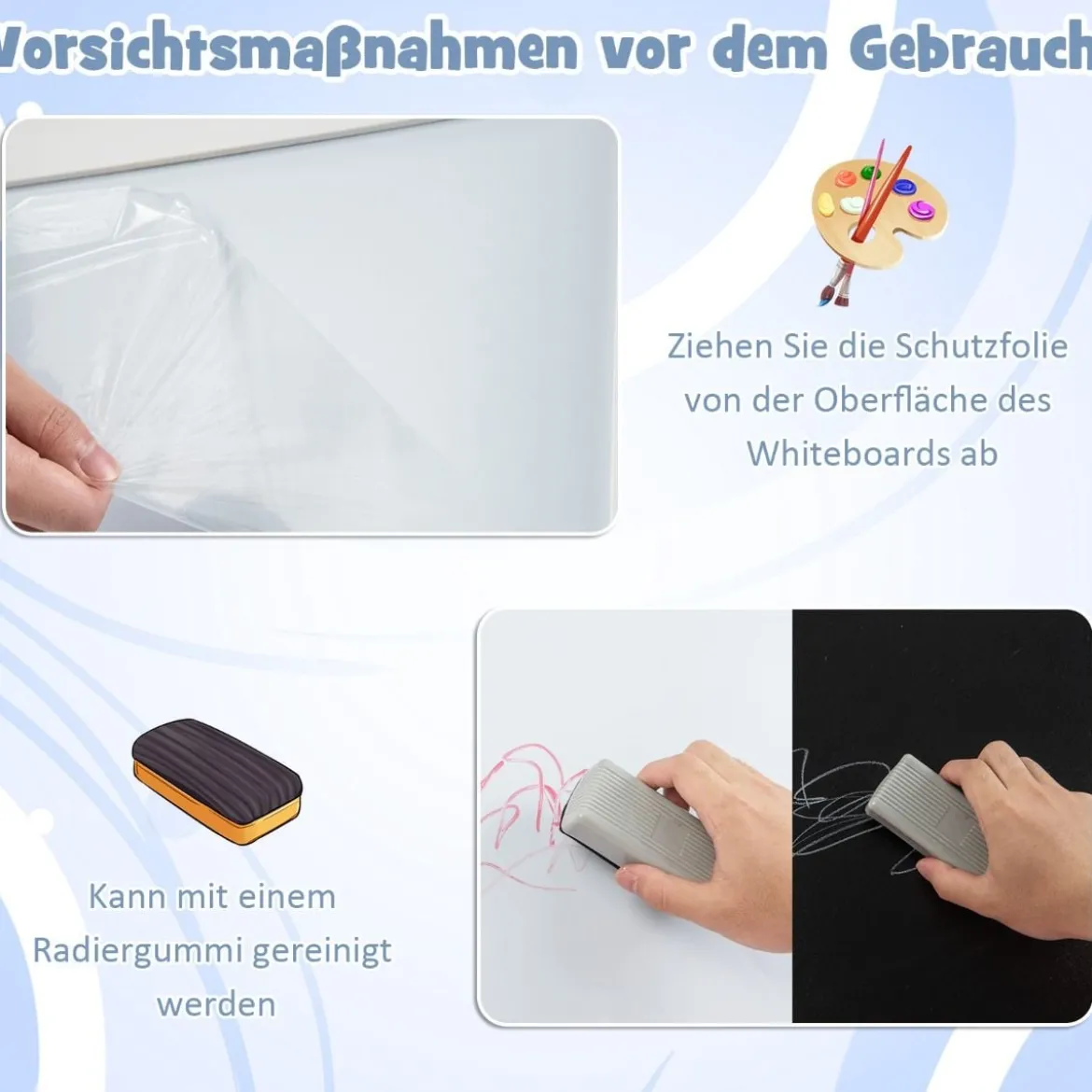 3 in 1 Kinder Staffelei Doppelseitig Whiteboard & Kreidetafel & Zeichenpapier Standtafel Weiß