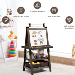 3 in 1 Kinder Staffelei Kindertafel doppelseitig Whiteboard Standtafel inkl. Magneten für Kleinkinder Kaffee