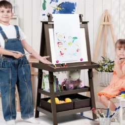 3 in 1 Kinder Staffelei Kindertafel doppelseitig Whiteboard Standtafel inkl. Magneten für Kleinkinder Kaffee