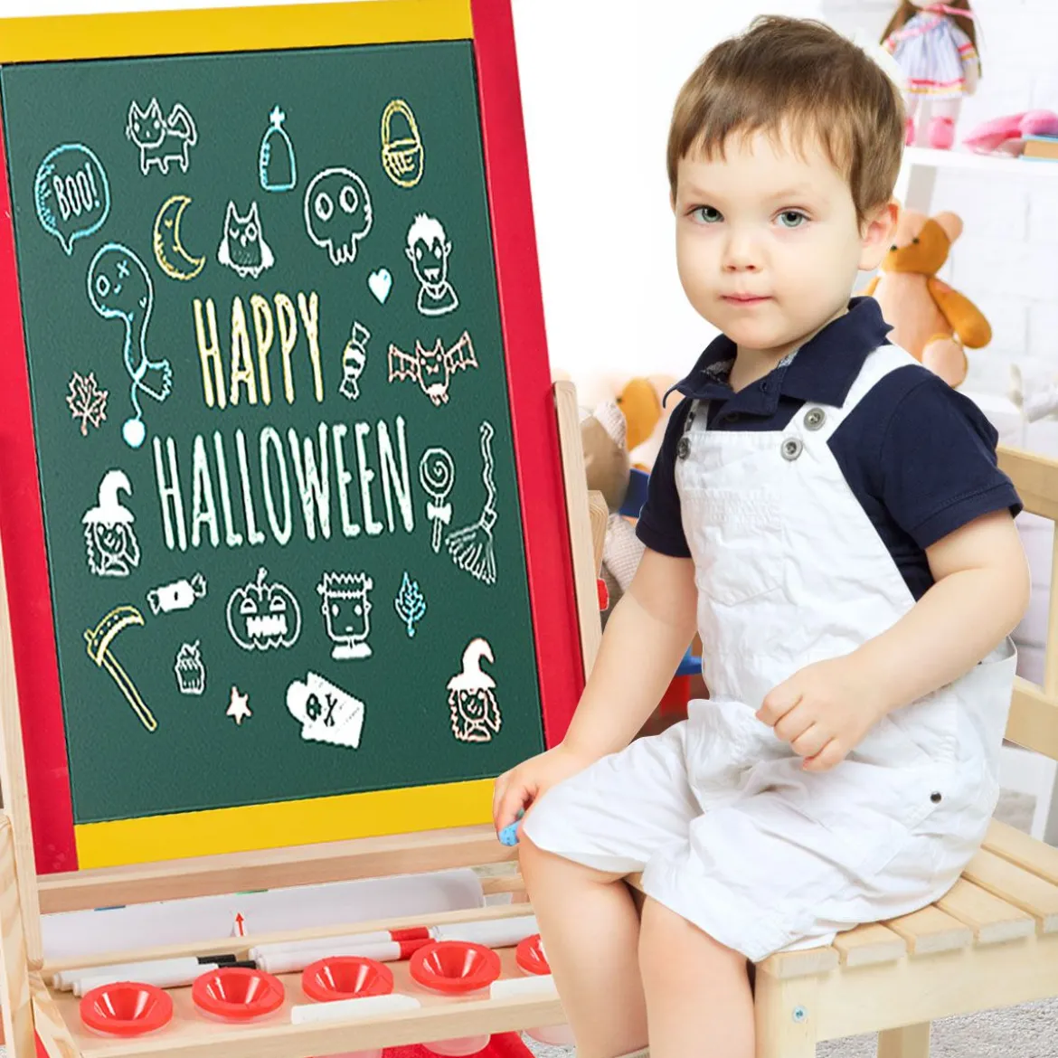 3 in 1 Kinder Staffelei Kindertafel doppelseitig Whiteboard & Kreidetafel 52,5x51,5x106,5 cm
