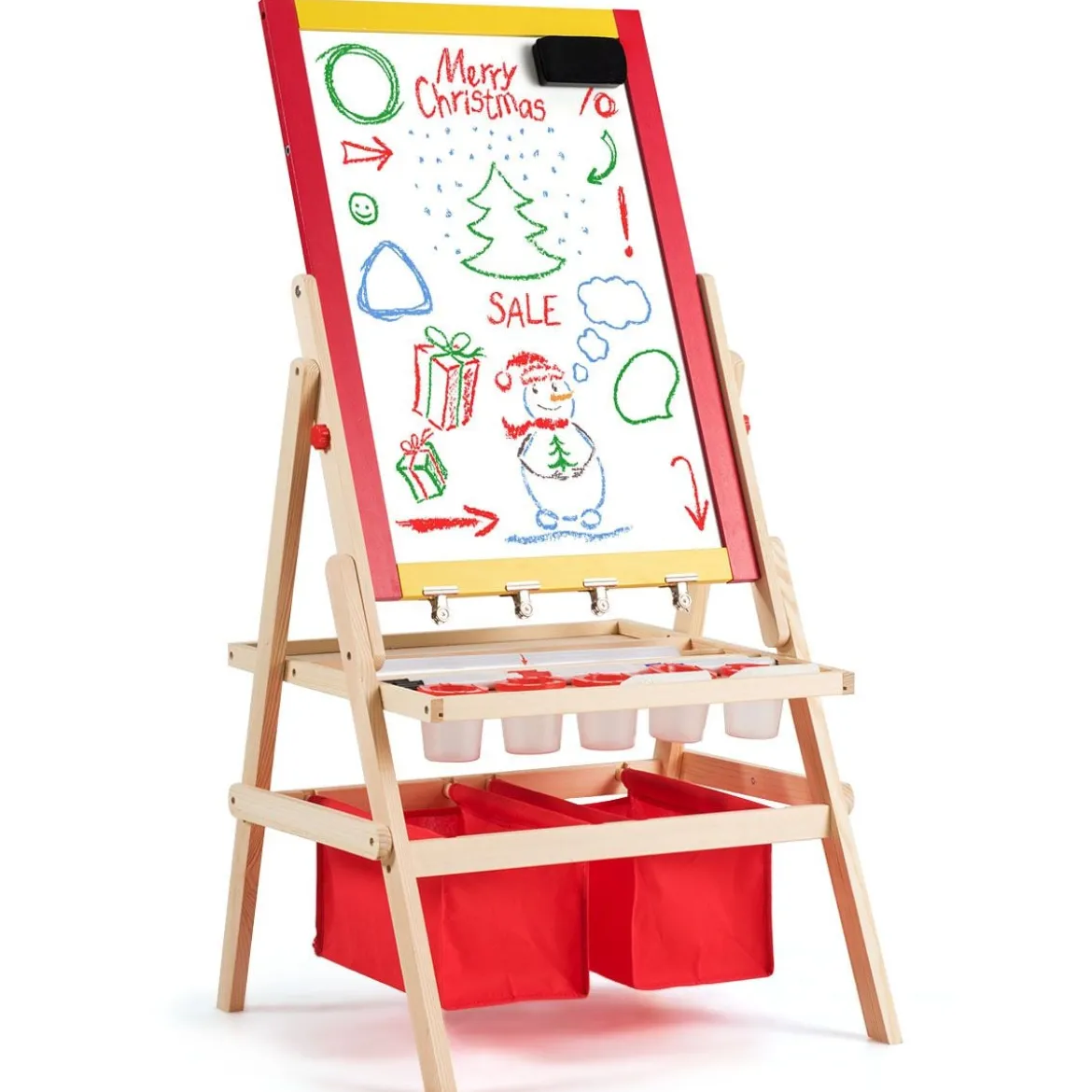 3 in 1 Kinder Staffelei Kindertafel doppelseitig Whiteboard & Kreidetafel 52,5x51,5x106,5 cm