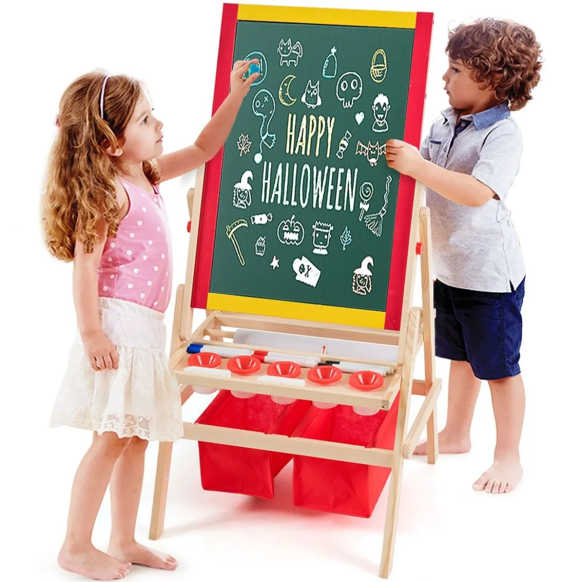 3 in 1 Kinder Staffelei Kindertafel doppelseitig Whiteboard & Kreidetafel 52,5x51,5x106,5 cm
