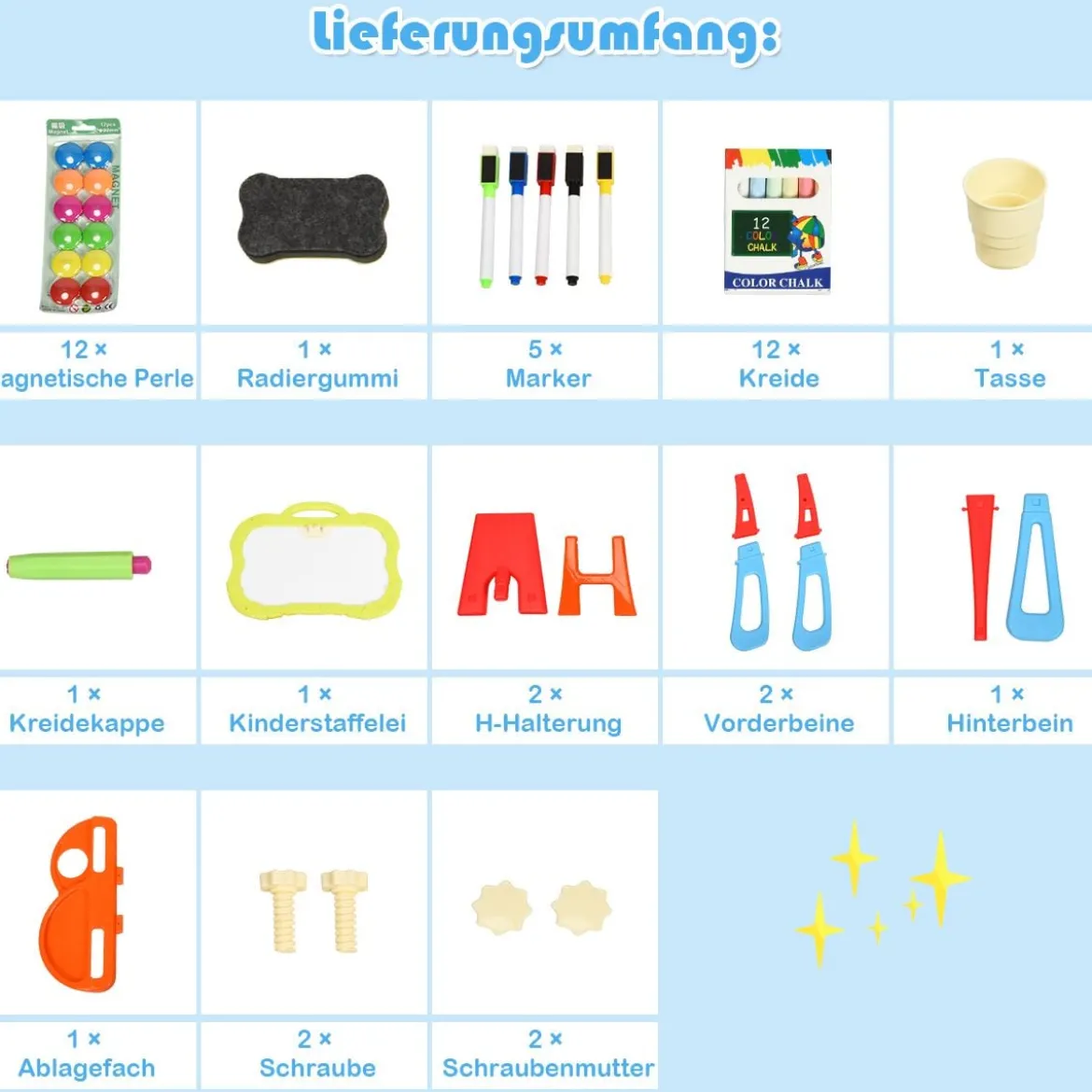 3 in 1 Kinder Staffelei Kindertafel doppelseitig Standtafel magnetisch Zeichentafel Whiteboard & Tafel mit Malzubehör und Ablagefach