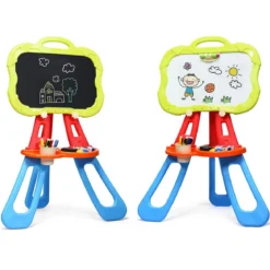 3 in 1 Kinder Staffelei Kindertafel doppelseitig Standtafel magnetisch Zeichentafel Whiteboard & Tafel mit Malzubehör und Ablagefach