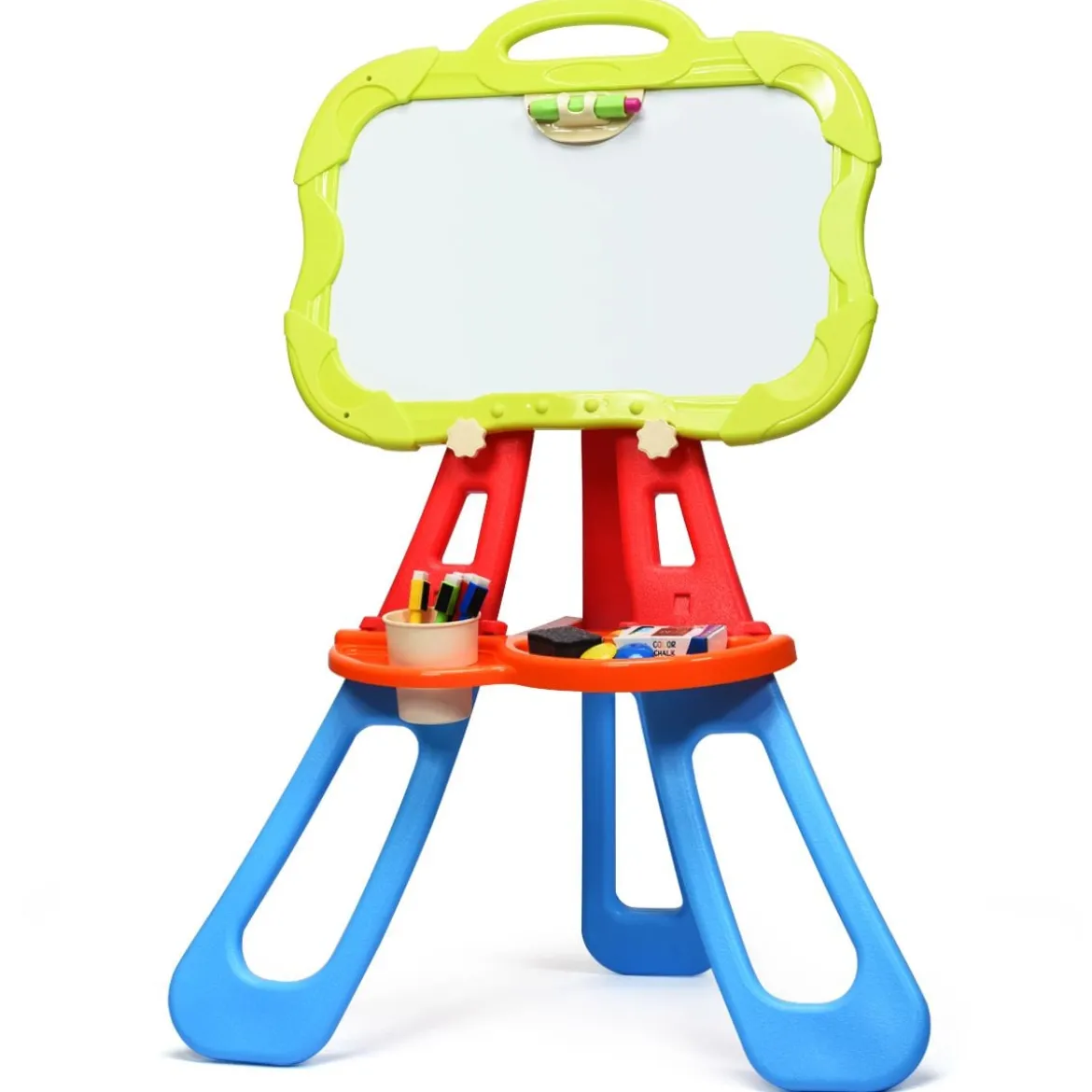 3 in 1 Kinder Staffelei Kindertafel doppelseitig Standtafel magnetisch Zeichentafel Whiteboard & Tafel mit Malzubehör und Ablagefach