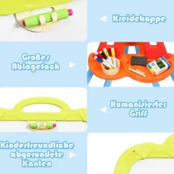 3 in 1 Kinder Staffelei Kindertafel doppelseitig Standtafel magnetisch Zeichentafel Whiteboard & Tafel mit Malzubehör und Ablagefach