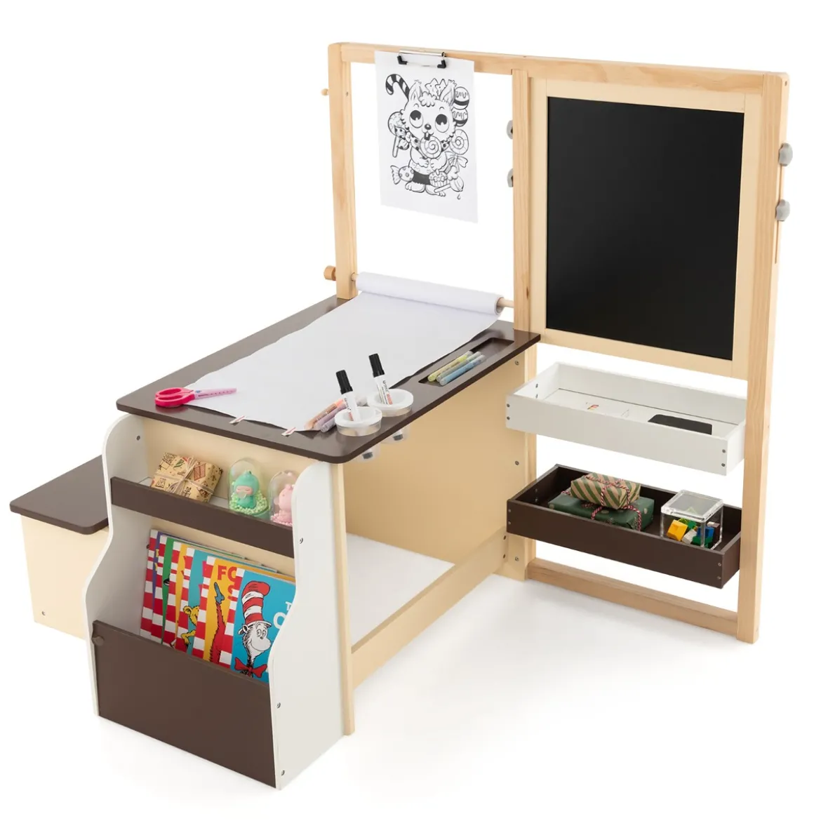 6 in 1 Kinder Staffelei Set Standtafel aus Holz mit doppelseitiger Kreidetafel