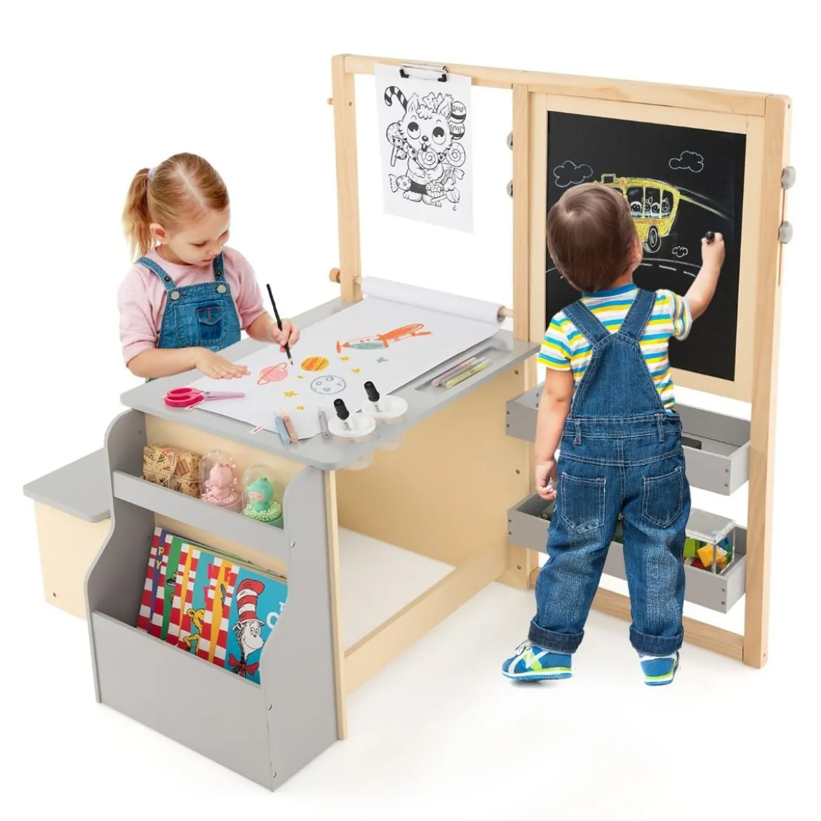 6 in 1 Kinder Staffelei Set Standtafel aus Holz mit doppelseitiger Kreidetafel