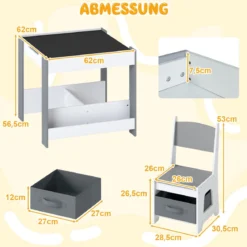 4 in 1 Kinder Tisch- & Stuhlset mit Wendem Tischplatte & Bücherregale Kindertisch-Set
