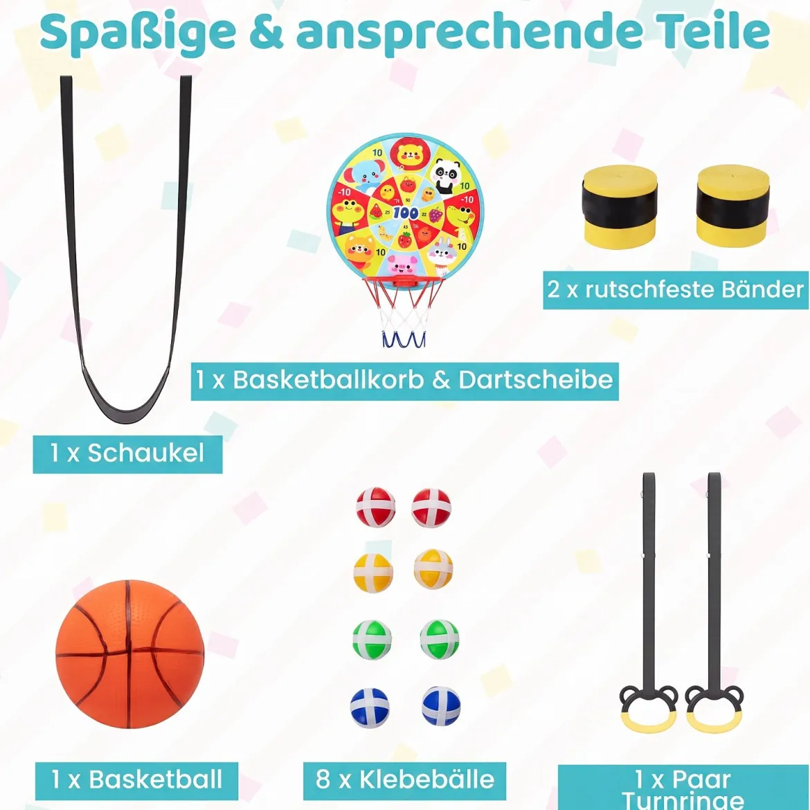 6 in 1 Kindertrampolin mit Sicherheitsnetz & Hitzeverzinkte Metallrahmen 140 x 140 x 214 cm