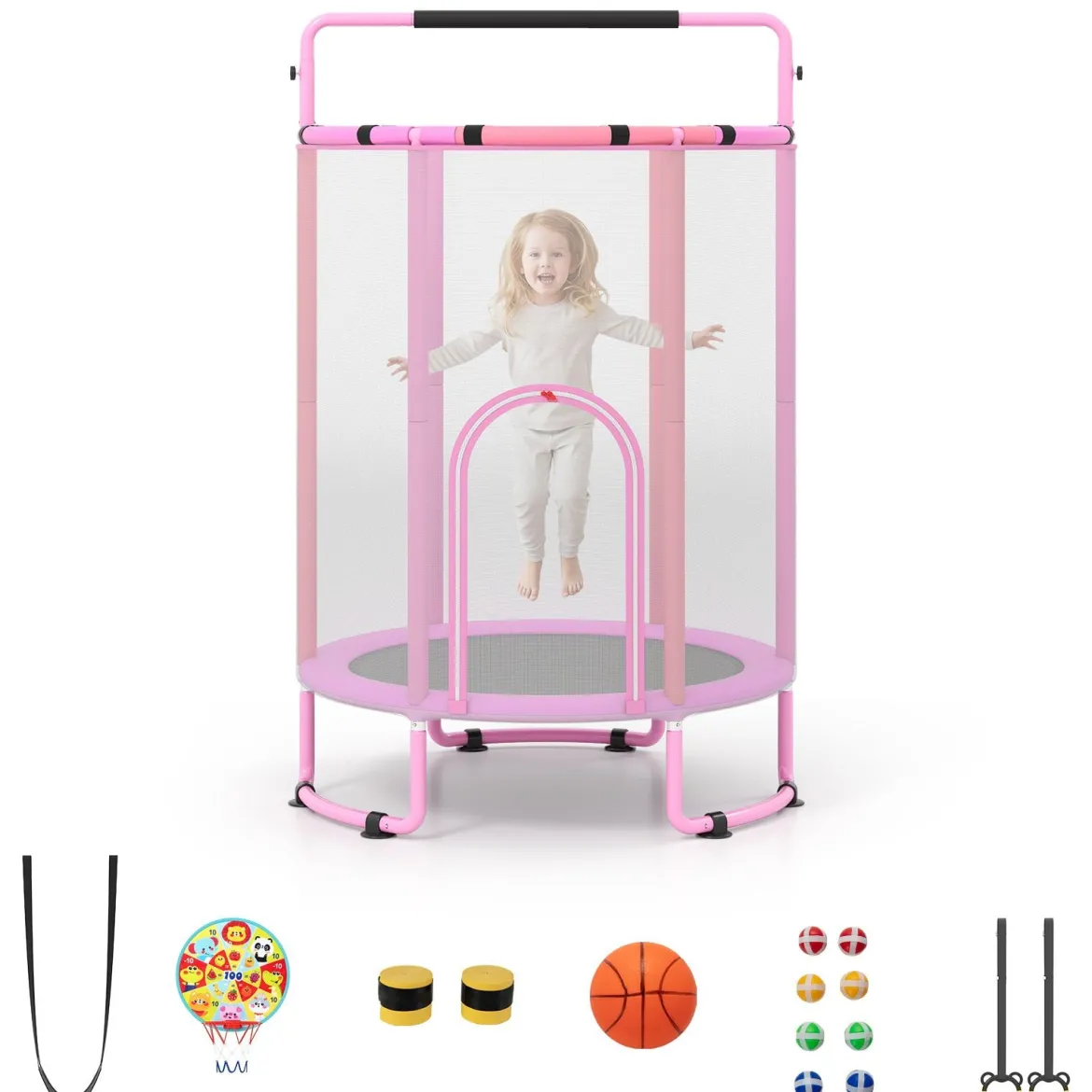 6 in 1 Kindertrampolin mit Sicherheitsnetz & Hitzeverzinkte Metallrahmen 140 x 140 x 214 cm