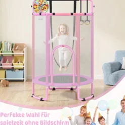 6 in 1 Kindertrampolin mit Sicherheitsnetz & Hitzeverzinkte Metallrahmen 140 x 140 x 214 cm