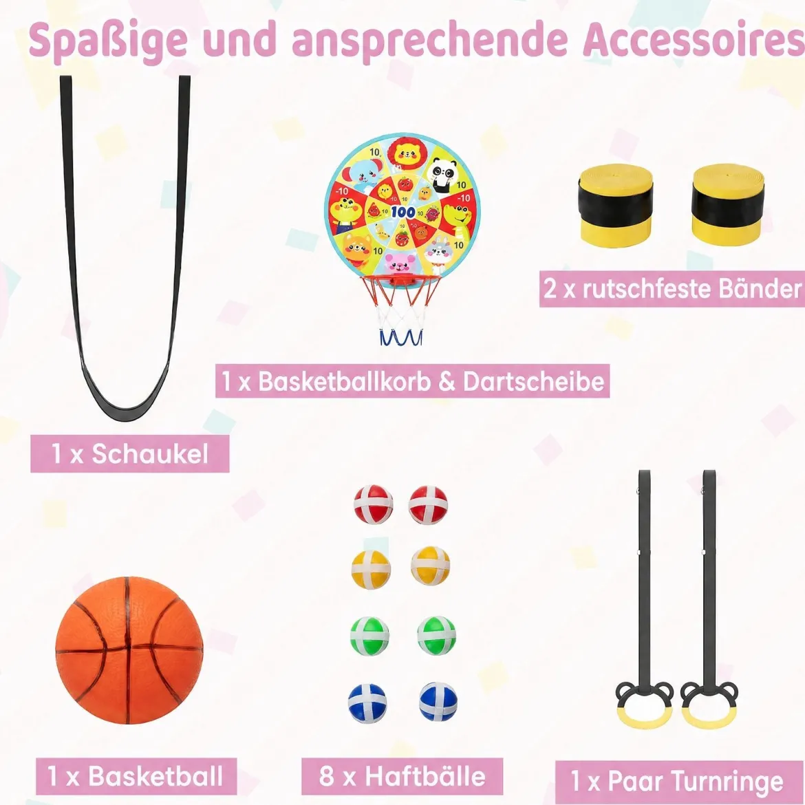 6 in 1 Kindertrampolin mit Sicherheitsnetz & Hitzeverzinkte Metallrahmen 140 x 140 x 214 cm