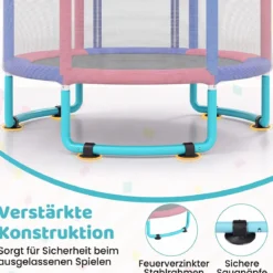 6 in 1 Kindertrampolin mit Sicherheitsnetz & Hitzeverzinkte Metallrahmen 140 x 140 x 214 cm