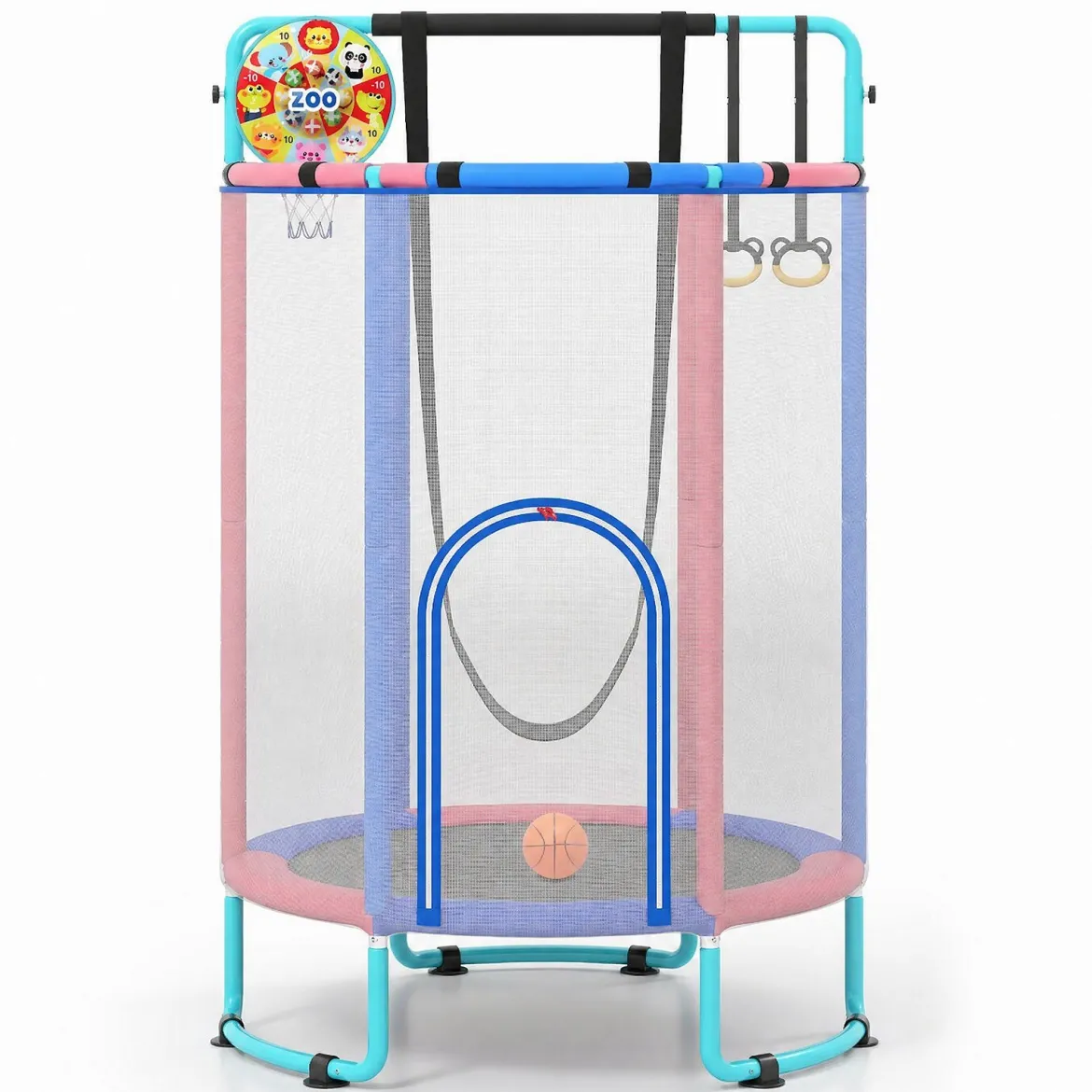 6 in 1 Kindertrampolin mit Sicherheitsnetz & Hitzeverzinkte Metallrahmen 140 x 140 x 214 cm