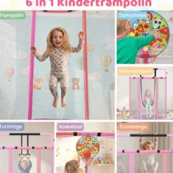 6 in 1 Kindertrampolin mit Sicherheitsnetz & Hitzeverzinkte Metallrahmen 140 x 140 x 214 cm