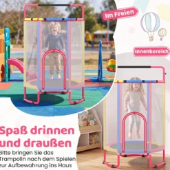 6 in 1 Kindertrampolin mit Sicherheitsnetz & Hitzeverzinkte Metallrahmen 140 x 140 x 214 cm