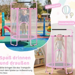 6 in 1 Kindertrampolin mit Sicherheitsnetz & Hitzeverzinkte Metallrahmen 140 x 140 x 214 cm