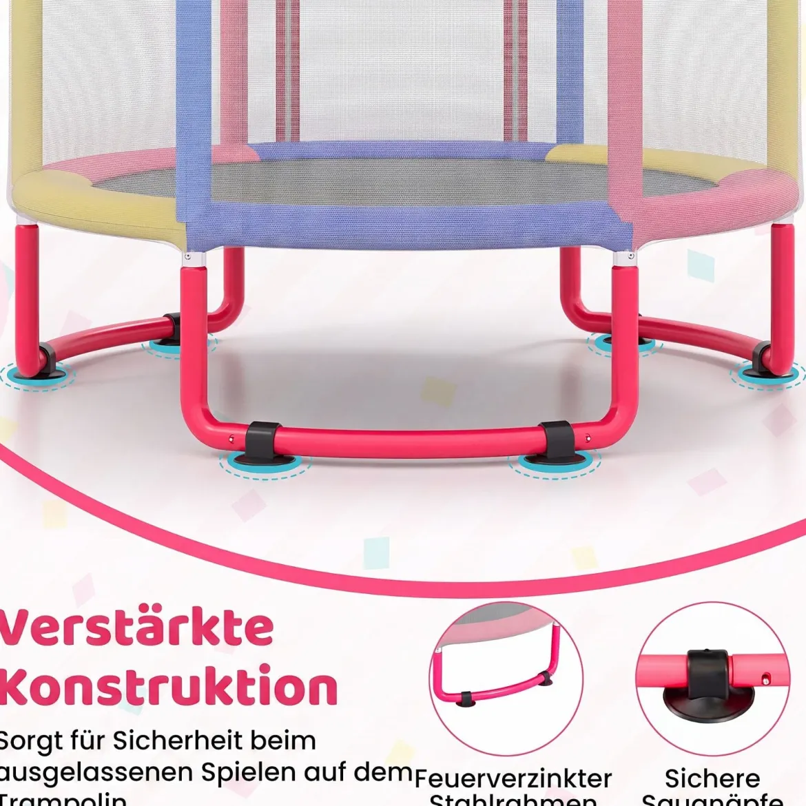 6 in 1 Kindertrampolin mit Sicherheitsnetz & Hitzeverzinkte Metallrahmen 140 x 140 x 214 cm