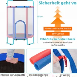 6 in 1 Kindertrampolin mit Sicherheitsnetz & Hitzeverzinkte Metallrahmen 140 x 140 x 214 cm