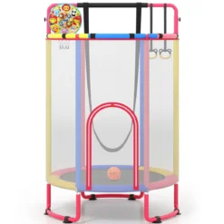 6 in 1 Kindertrampolin mit Sicherheitsnetz & Hitzeverzinkte Metallrahmen 140 x 140 x 214 cm