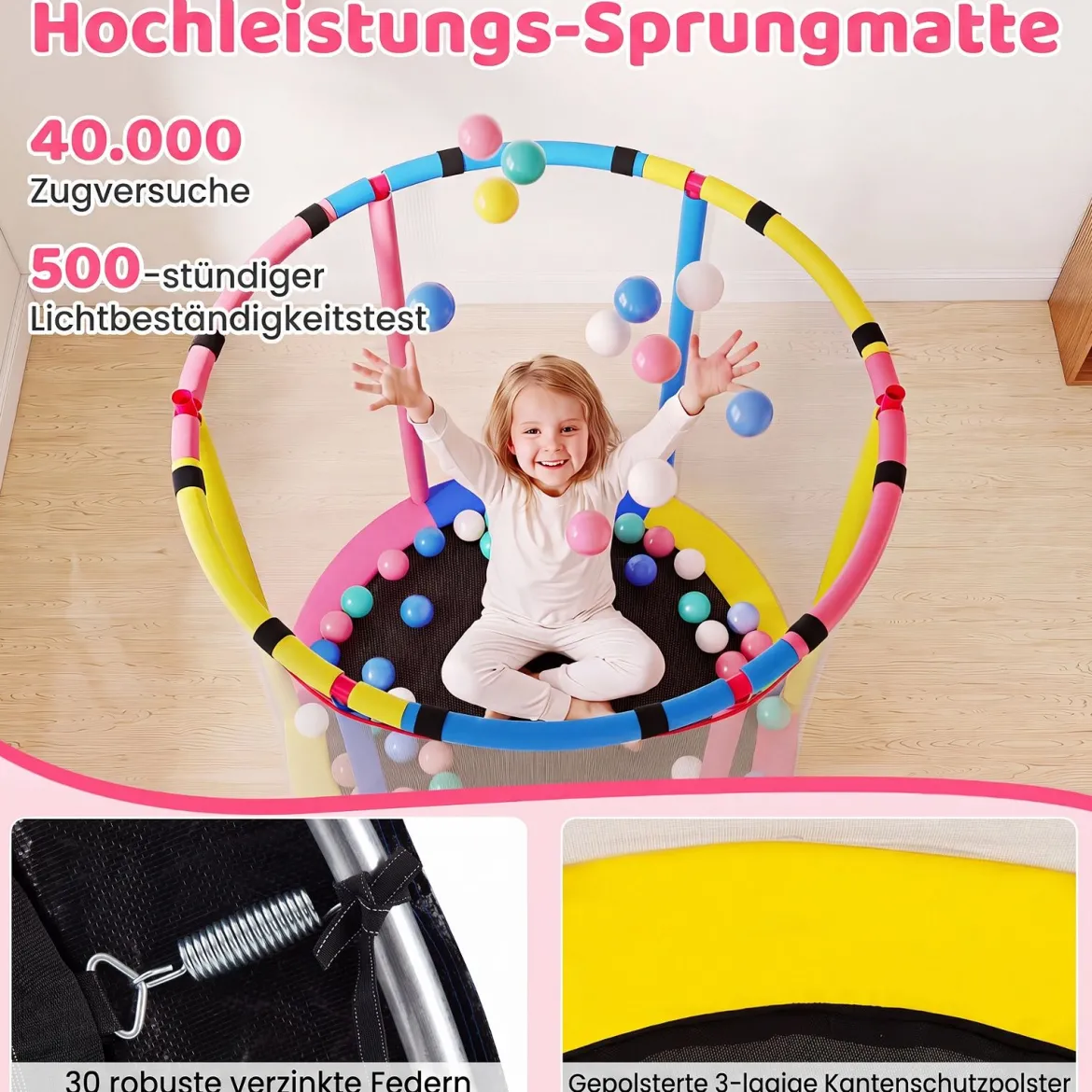 6 in 1 Kindertrampolin mit Sicherheitsnetz & Hitzeverzinkte Metallrahmen 140 x 140 x 214 cm