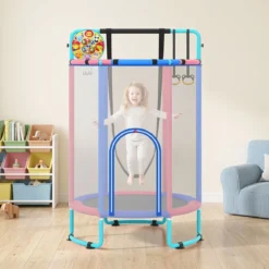 6 in 1 Kindertrampolin mit Sicherheitsnetz & Hitzeverzinkte Metallrahmen 140 x 140 x 214 cm