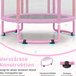 6 in 1 Kindertrampolin mit Sicherheitsnetz & Hitzeverzinkte Metallrahmen 140 x 140 x 214 cm