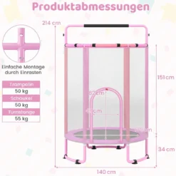 6 in 1 Kindertrampolin mit Sicherheitsnetz & Hitzeverzinkte Metallrahmen 140 x 140 x 214 cm