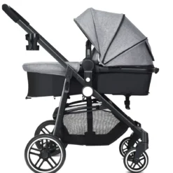 2 in 1 Kinderwagen faltbar Kombikinderwagen mit umkehrbarem Sitz Schwarz/Grau