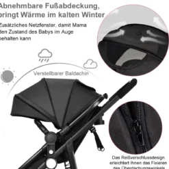 2 in 1 Kinderwagen faltbar Kombikinderwagen mit umkehrbarem Sitz Schwarz/Grau