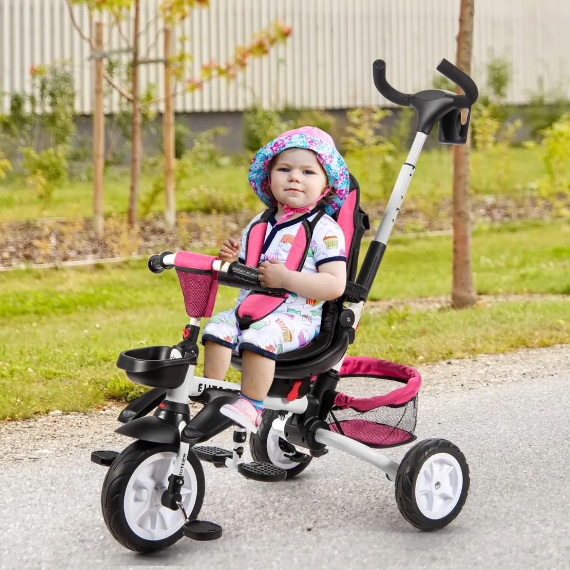 6-in-1 Kinderwagen mit Dach & Sicherheitsgurt für Kinder im Alter von 12 - 50 Monaten Rosa